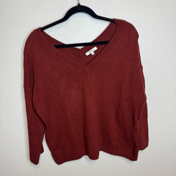 Madewell Lightweight Sleeve Double V-Neck Sweater in Burnished Mahogany - Picture 2 of 9